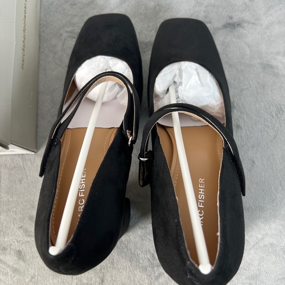 Marc Fisher Nicoly Square Toe Maryjane's w/velcro adjust ankle strap black suede - Picture 8 of 9